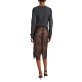 Floral Lace Midi Skirt Black
