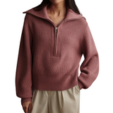 Maura Half Zip Rib Knit Mauve