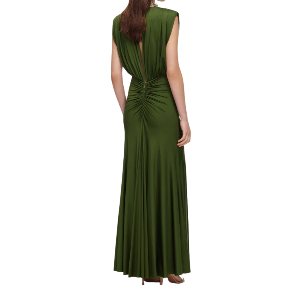 Olive Gathered Maxi Dress