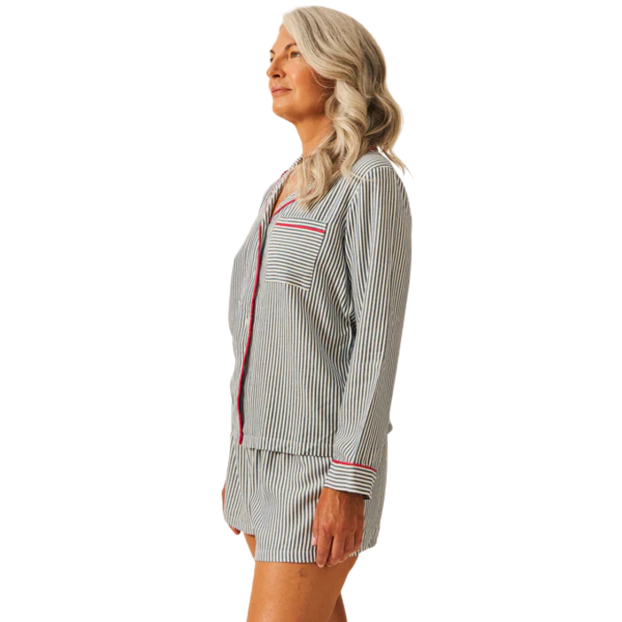 Ecovero Pyjama LS Top - Midnight Stripe
