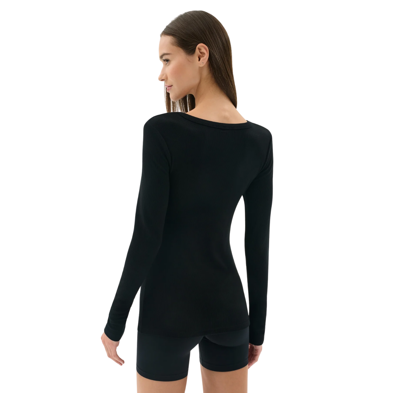 Louise Rib Henley LS Top Black