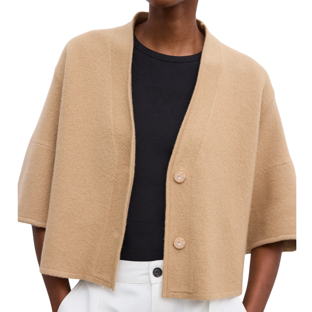Short Wool Cardigan Camel