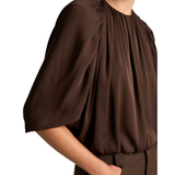 Gathered Cape Bubble Blouse Brown