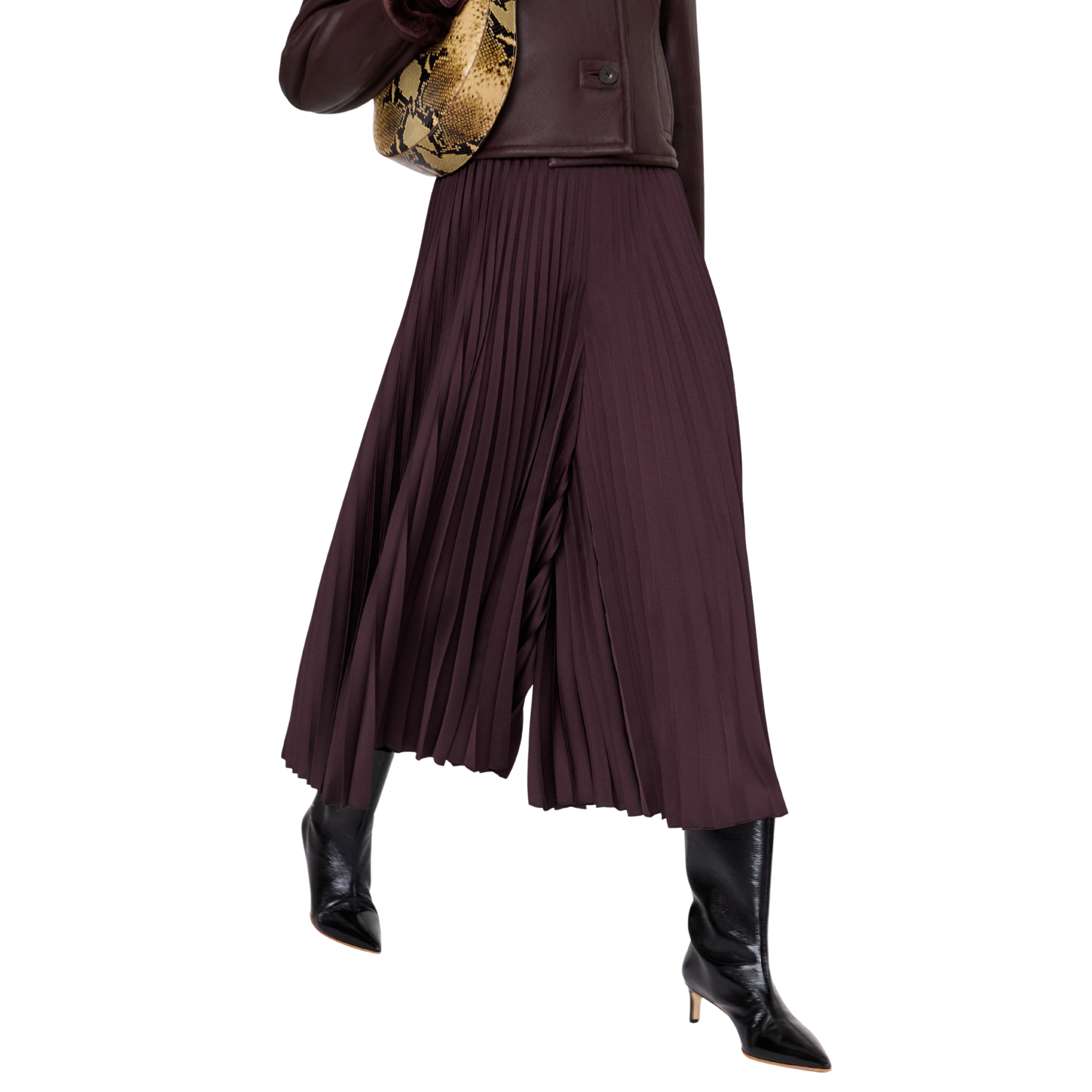 Ella Mahogany Knit Weave Plissé Culottes