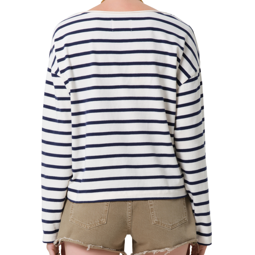 Boat Neck Slim Marine Stripe Long Sleeve T-Shirt