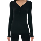 Louise Rib Henley LS Top Black