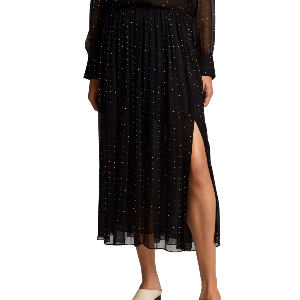 Heat Set Dot Gathered Skirt Black