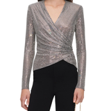 Grey Rhinestone Mesh Wrap Top