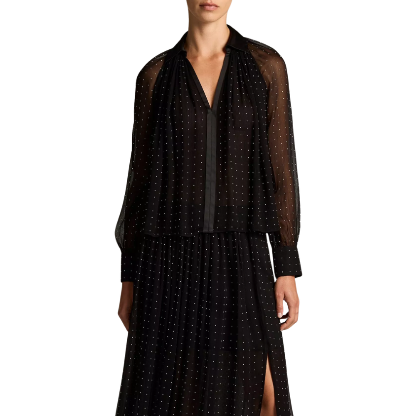 Heat Set Dot Gathered Blouse Black