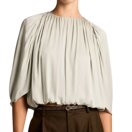 Gathered Cape Bubble Blouse Cloud