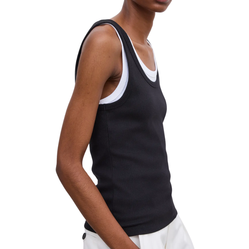 Fitted Rib Tank Top Black