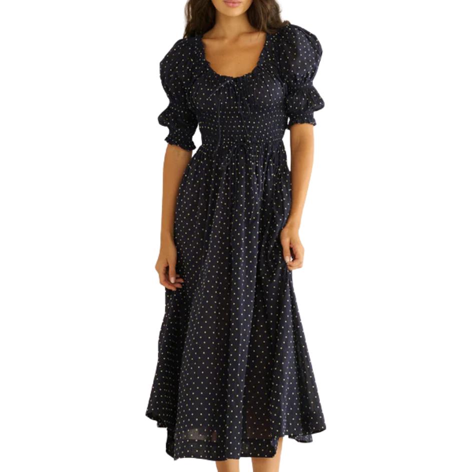 Ischia Navy Flock Dot Dress