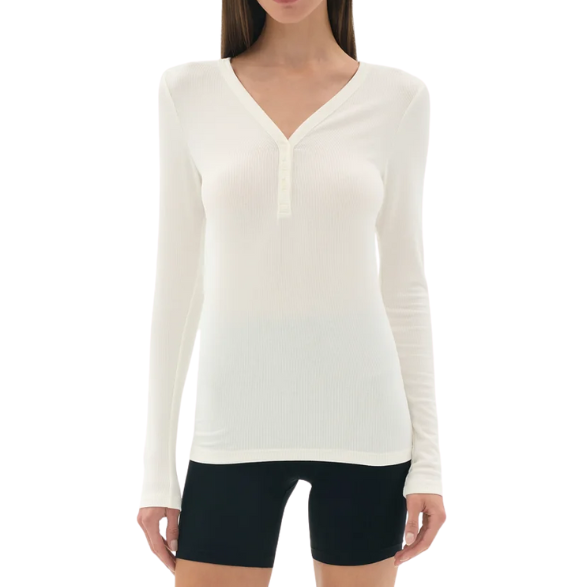 Louise Rib Henley LS Top White