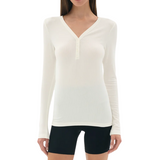 Louise Rib Henley LS Top White