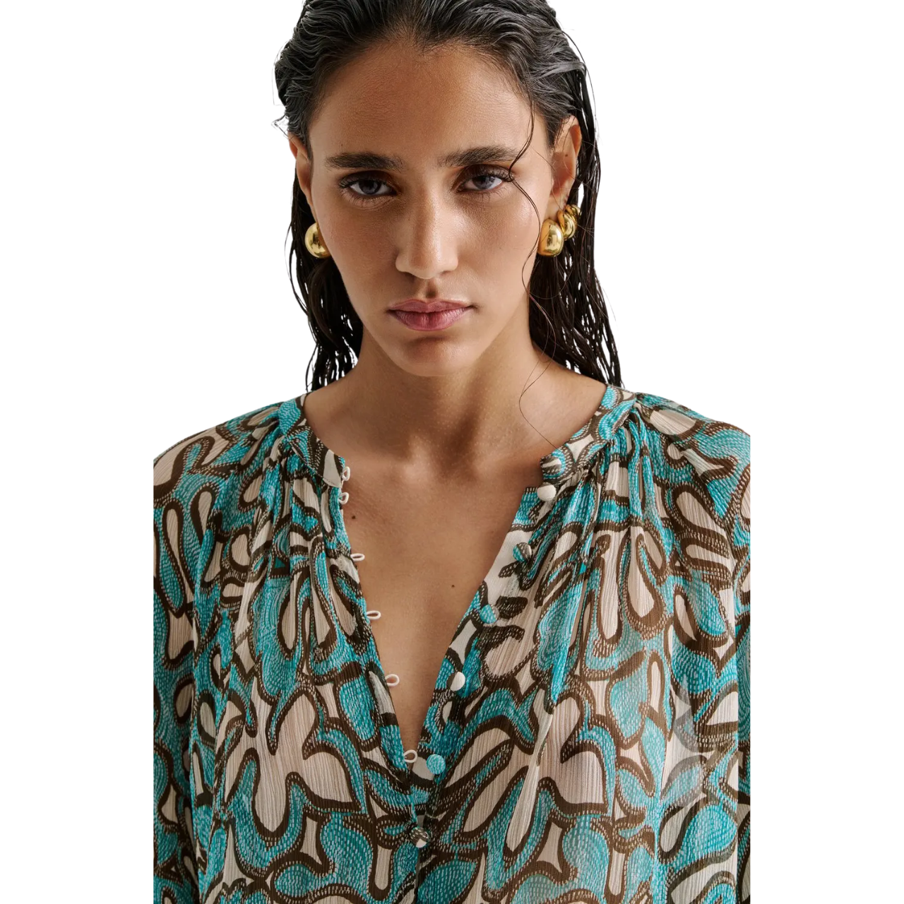 Mareva Chiffon Blouse Ocean Corals