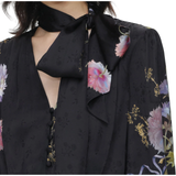 Black Satin Floral Midi Dress