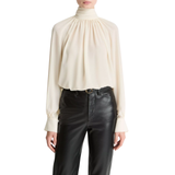 Gathered Draped Neck Blouse Creme