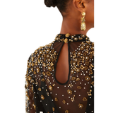 Embroidered Bubble Tulle Black Blouse