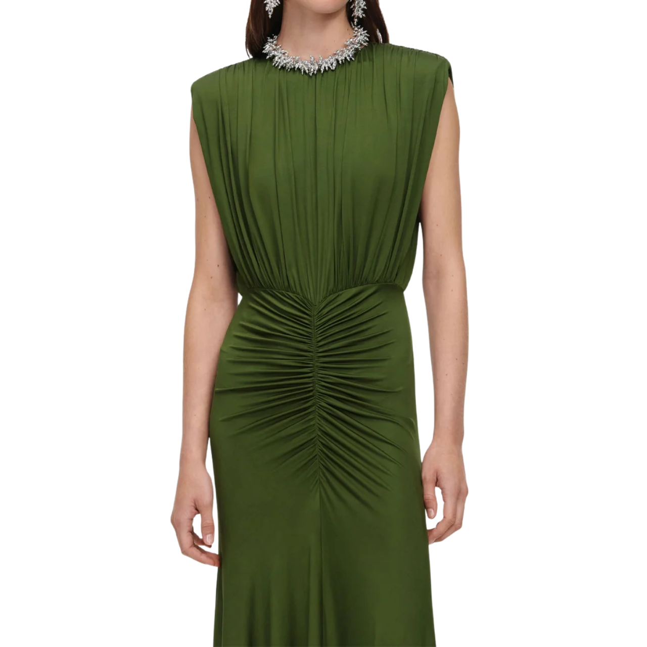 Olive Gathered Maxi Dress