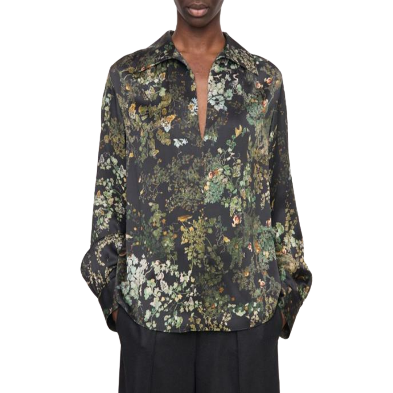 Grape Vince Placed Smocked Blouse Black