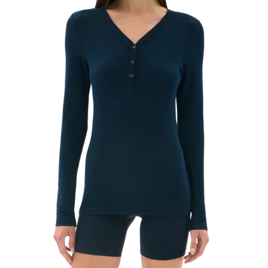 Louise Rib Henley LS Top Indigo
