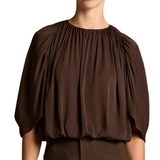 Gathered Cape Bubble Blouse Brown