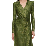 Olive Rhinestone Mesh Midi Dress