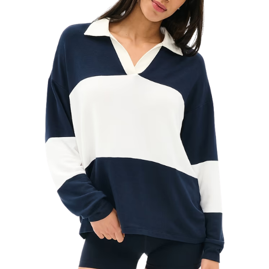 Katie Fleece Rugby Indigo Wht Stripe