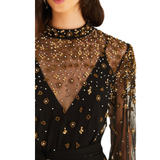 Embroidered Tulle Black Mini Dress