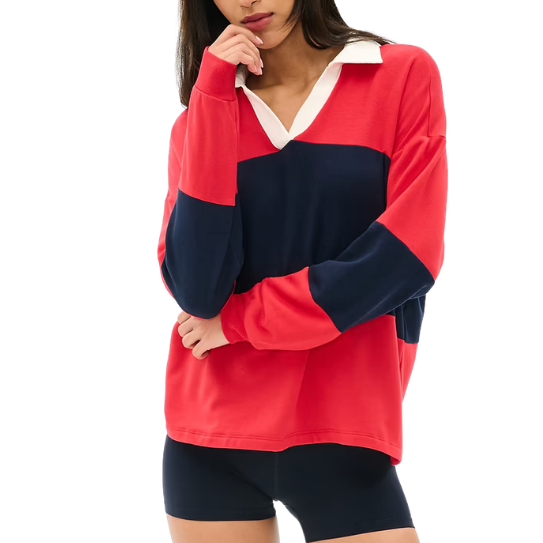 Katie Fleece Rugby Red Navy Stripe