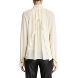 Gathered Draped Neck Blouse Creme