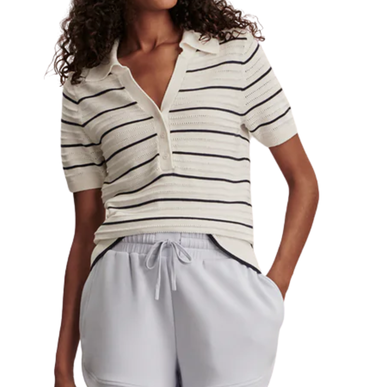 Wren White Blue Polo Knit Top