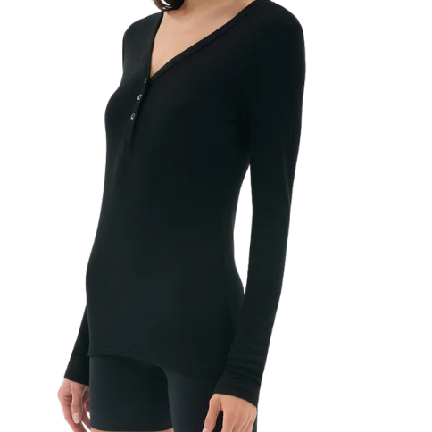 Louise Rib Henley LS Top Black