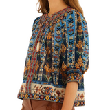 Embroidered Tapestry Blue Blouse