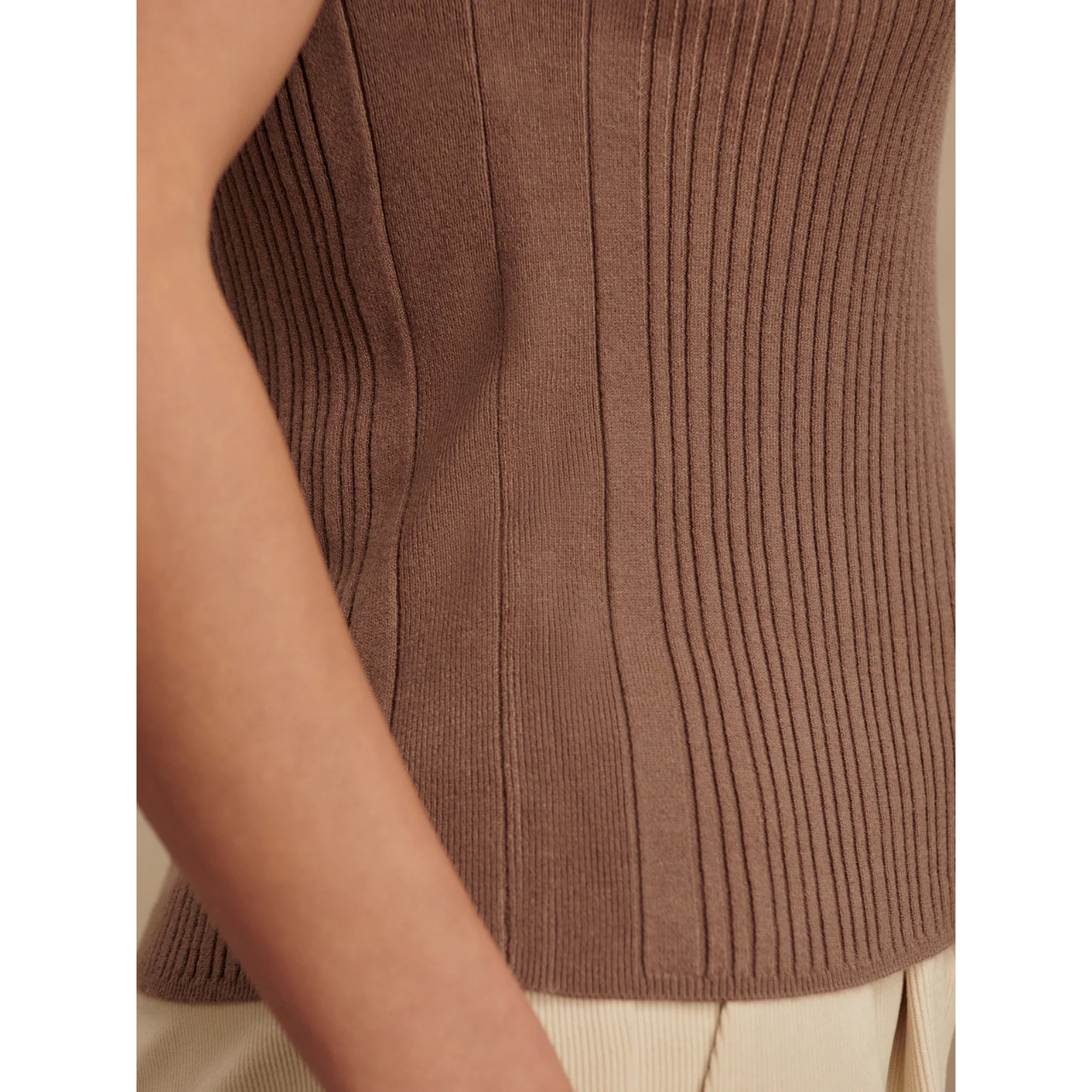 Anastasia Rib Knit Tank Taupe
