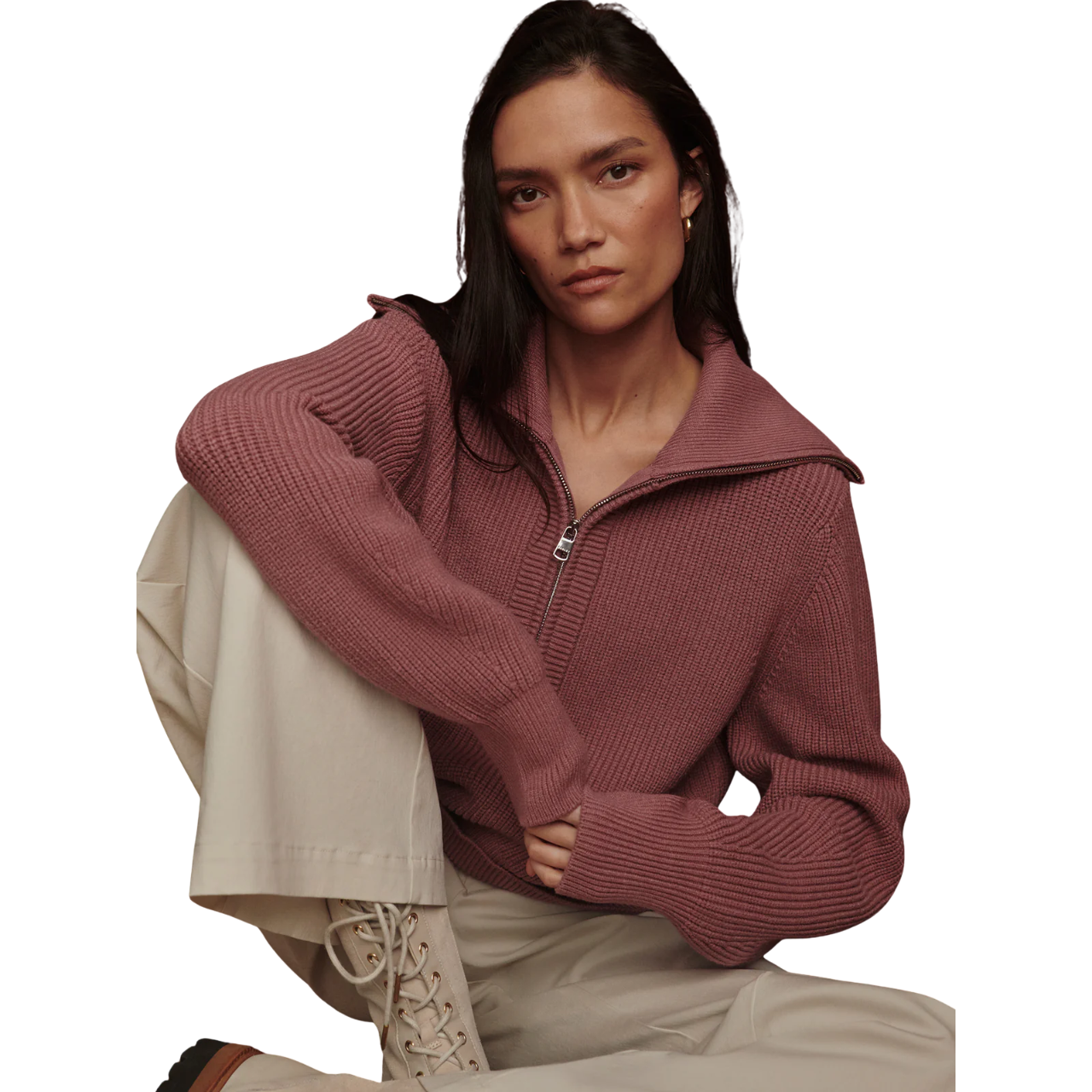 Maura Half Zip Rib Knit Mauve