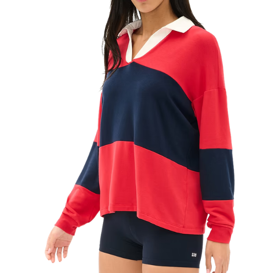 Katie Fleece Rugby Red Navy Stripe