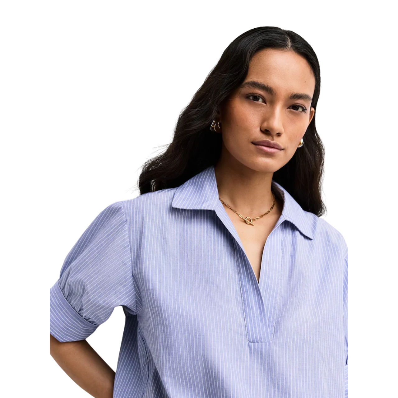 The Striped Popover Top Blue