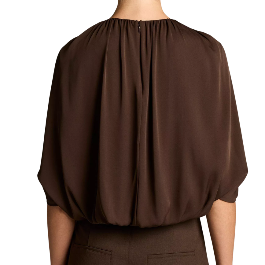 Gathered Cape Bubble Blouse Brown