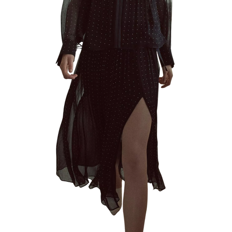 Heat Set Dot Gathered Skirt Black
