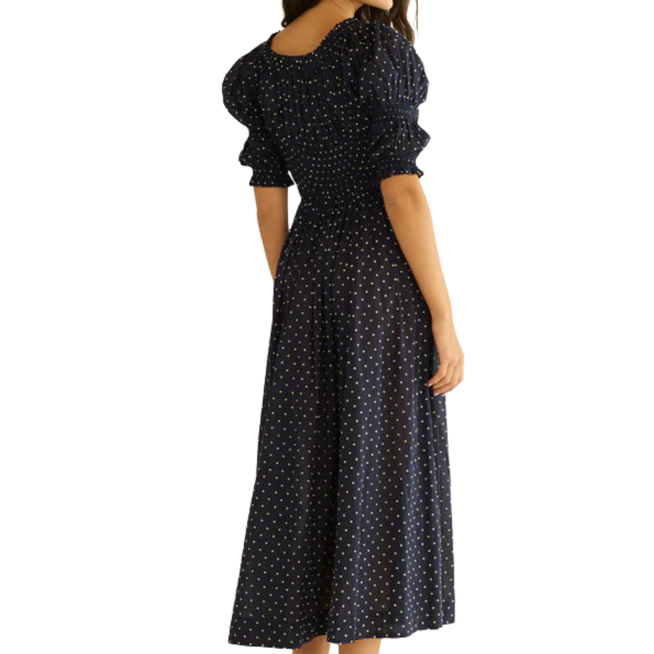Ischia Navy Flock Dot Dress
