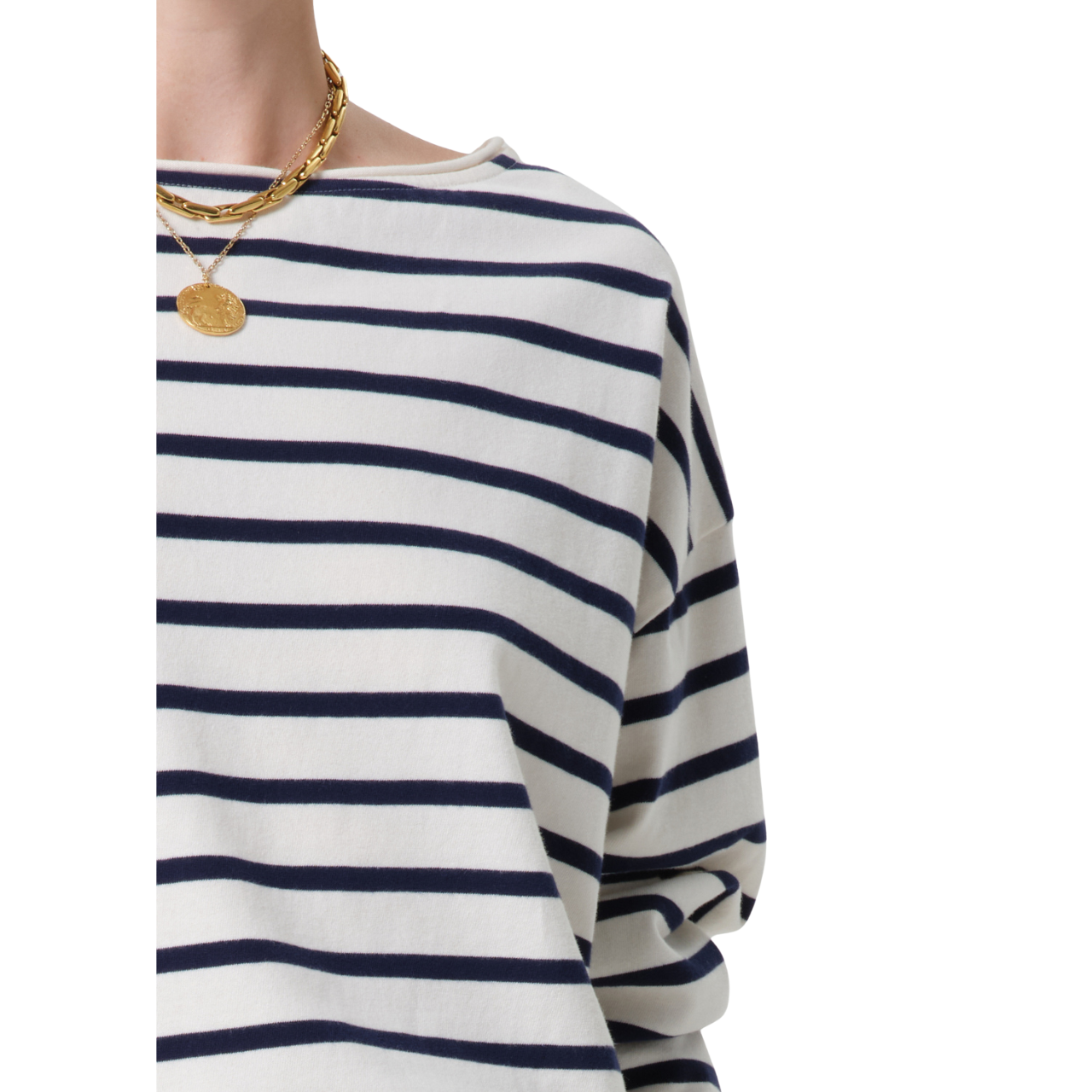 Boat Neck Slim Marine Stripe Long Sleeve T-Shirt