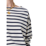 Boat Neck Slim Marine Stripe Long Sleeve T-Shirt