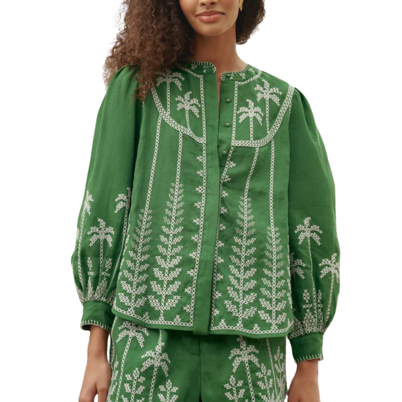 Green Cross Stich Embroidery Blouse
