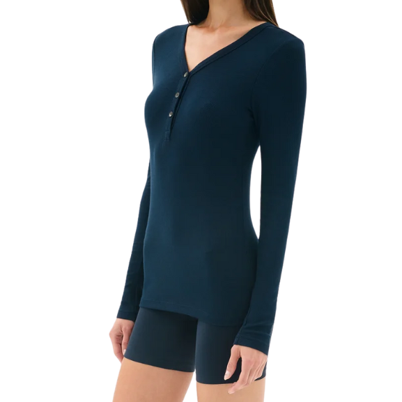 Louise Rib Henley LS Top Indigo