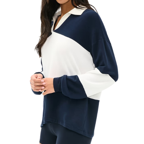 Katie Fleece Rugby Indigo Wht Stripe