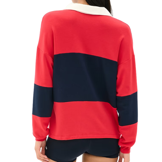 Katie Fleece Rugby Red Navy Stripe