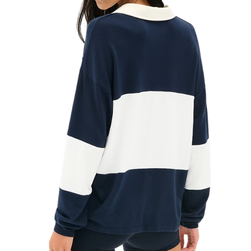 Katie Fleece Rugby Indigo Wht Stripe