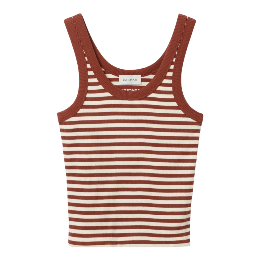 Ribbed Tank Top White/ Red