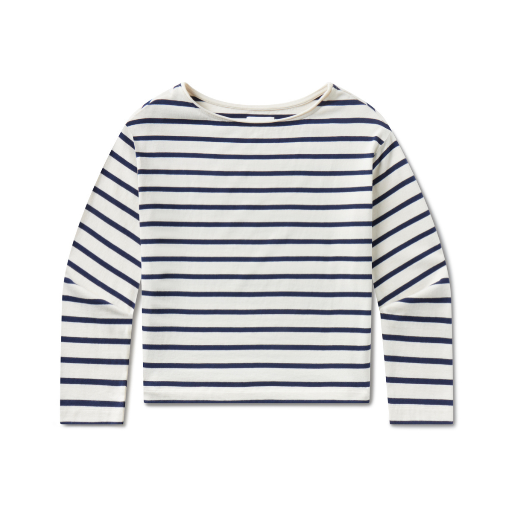 Boat Neck Slim Marine Stripe Long Sleeve T-Shirt